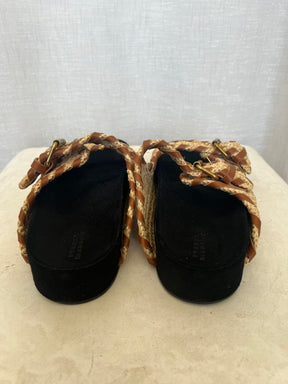 Isabel Marant Lennyo Leather Trimmed Woven Raffia Sandals, 40