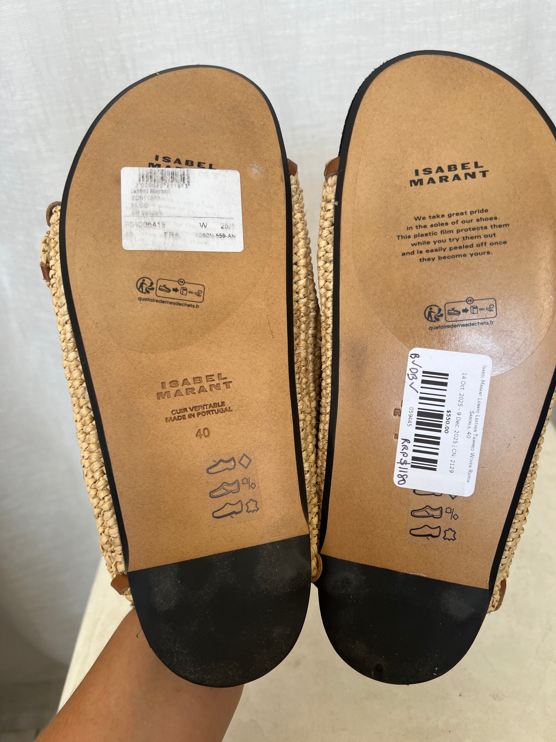 Isabel Marant Lennyo Leather Trimmed Woven Raffia Sandals, 40