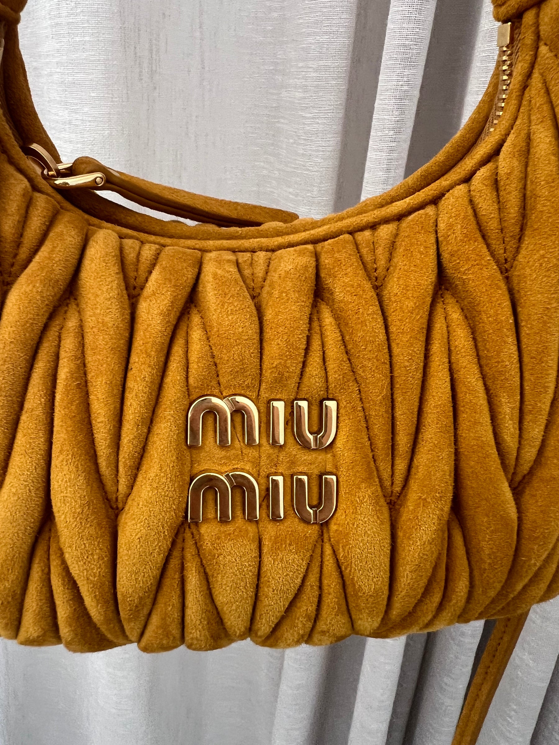 Miu Miu Mustard Matelasse Suede Wander Bag