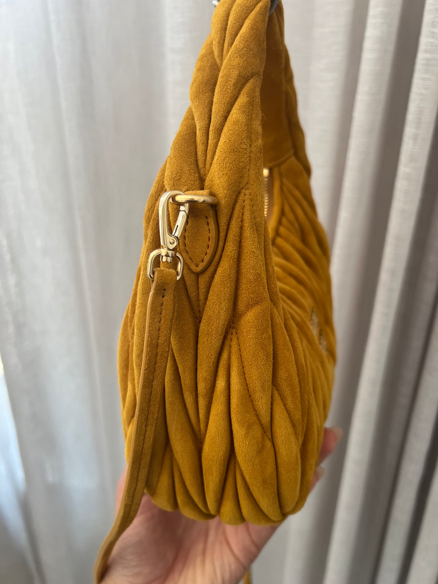 Miu Miu Mustard Matelasse Suede Wander Bag