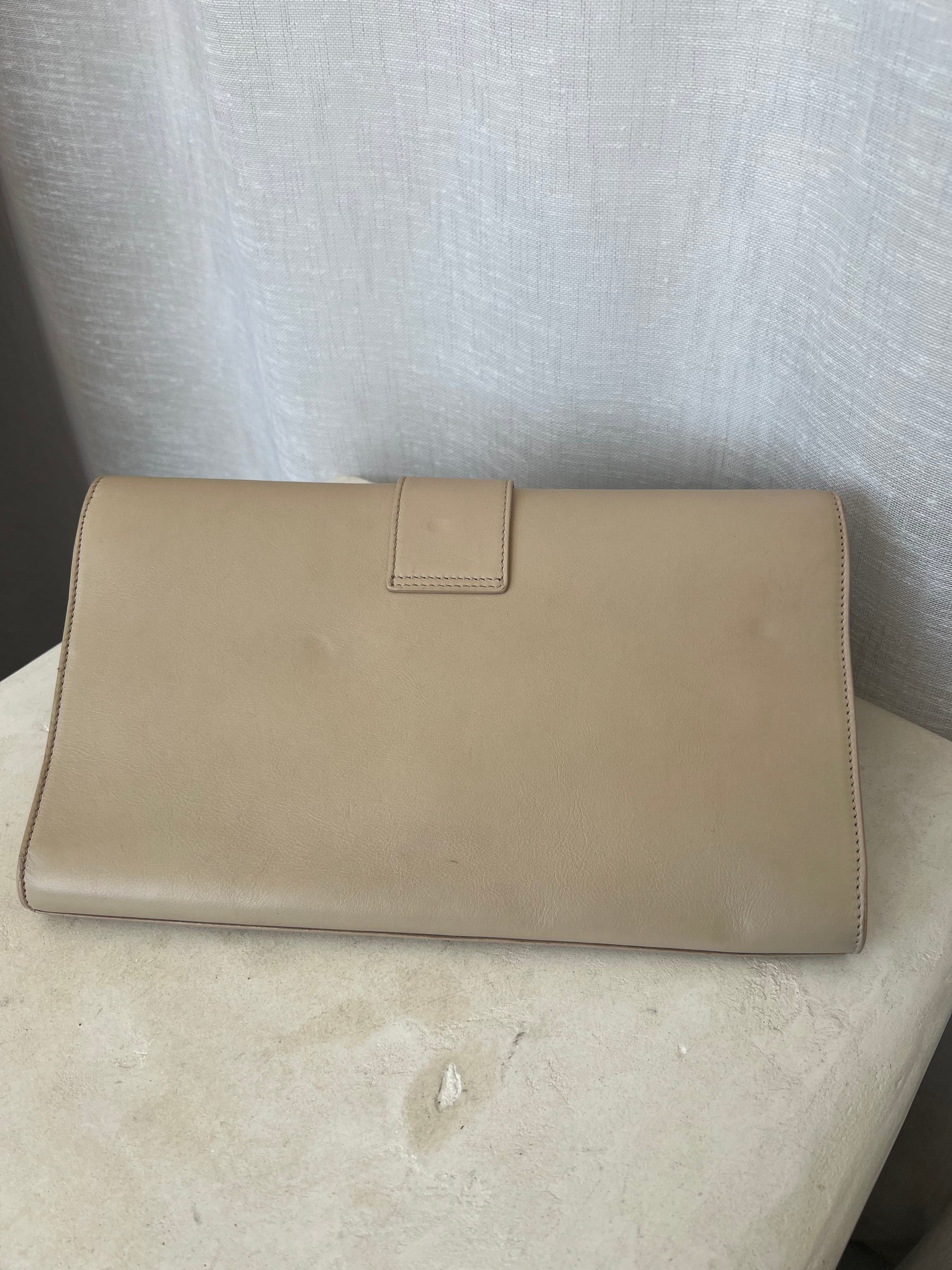 Saint Laurent Beige Leather Y Clutch