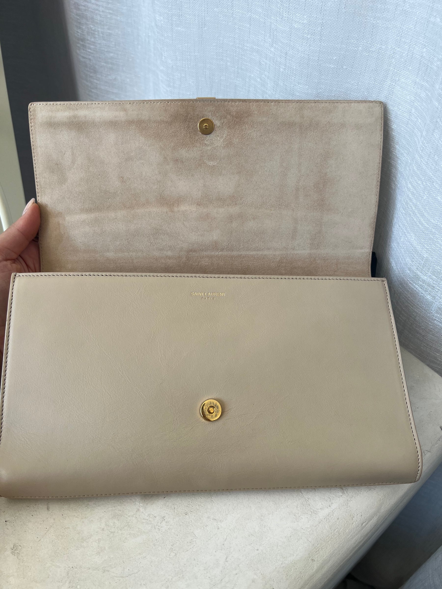 Saint Laurent Beige Leather Y Clutch
