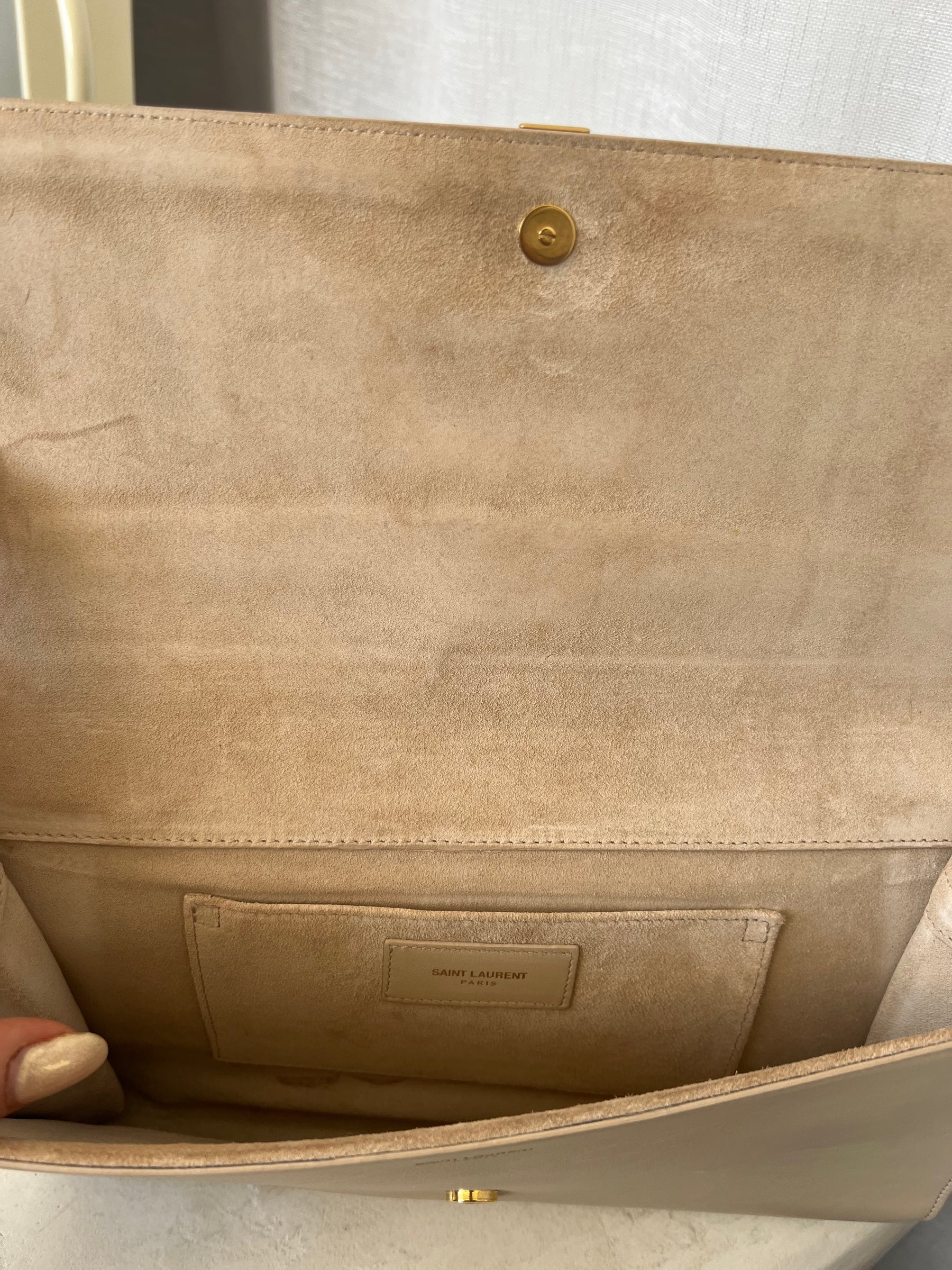 Saint Laurent Beige Leather Y Clutch