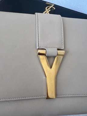 Saint Laurent Beige Leather Y Clutch