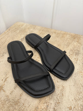 a.emery Black Leather Strappy Slides, 40