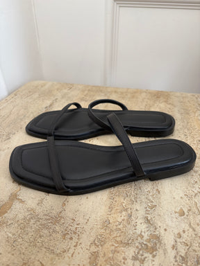 a.emery Black Leather Strappy Slides, 40