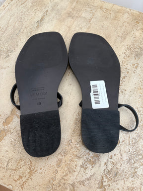 a.emery Black Leather Strappy Slides, 40