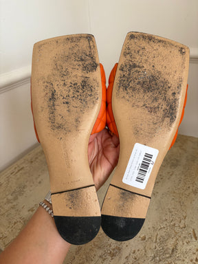 Bottega Veneta Orange Quilted Lido Slides, 41