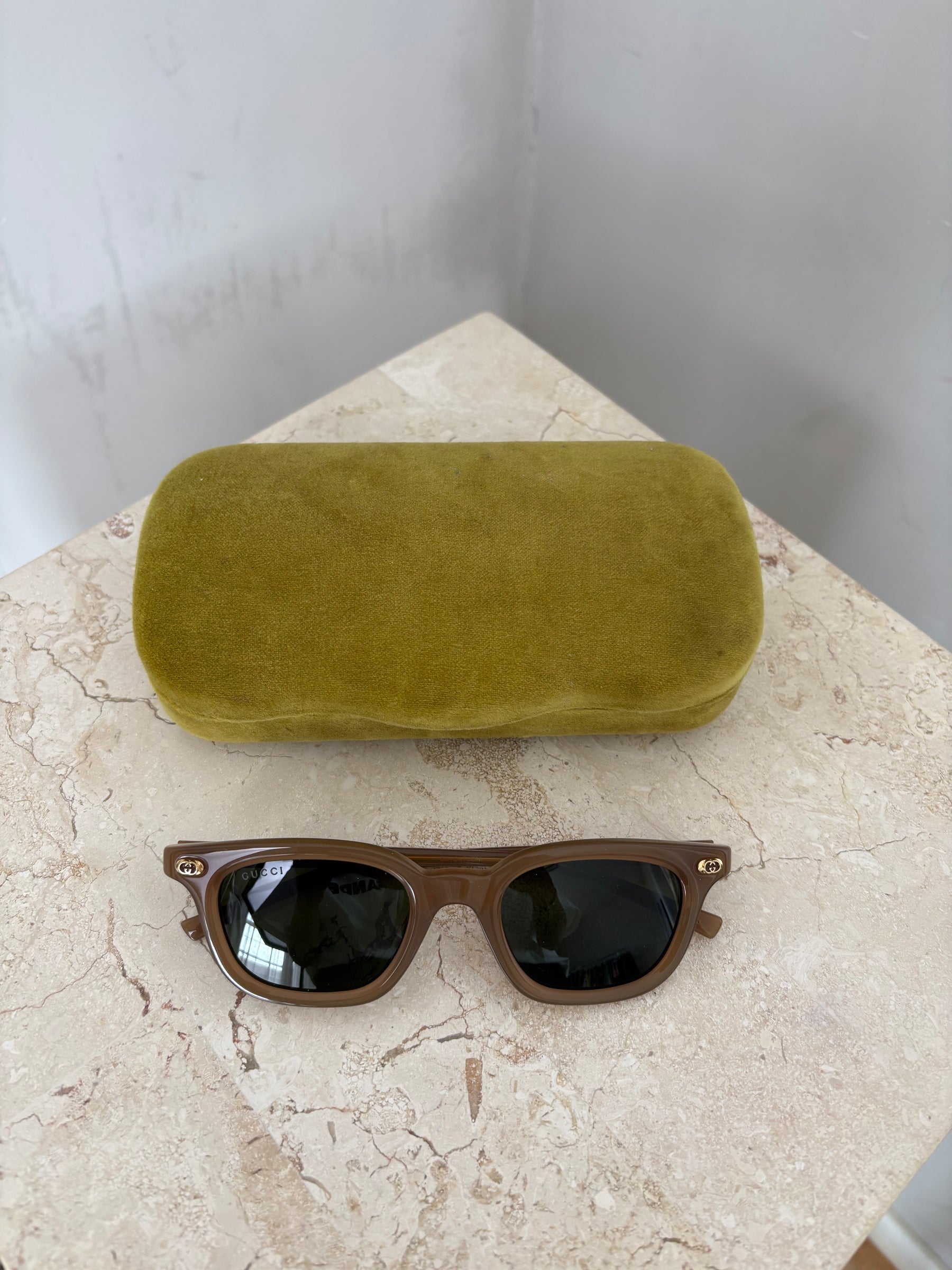 Gucci Taupe Rectangular Wayfarer Sunglasses