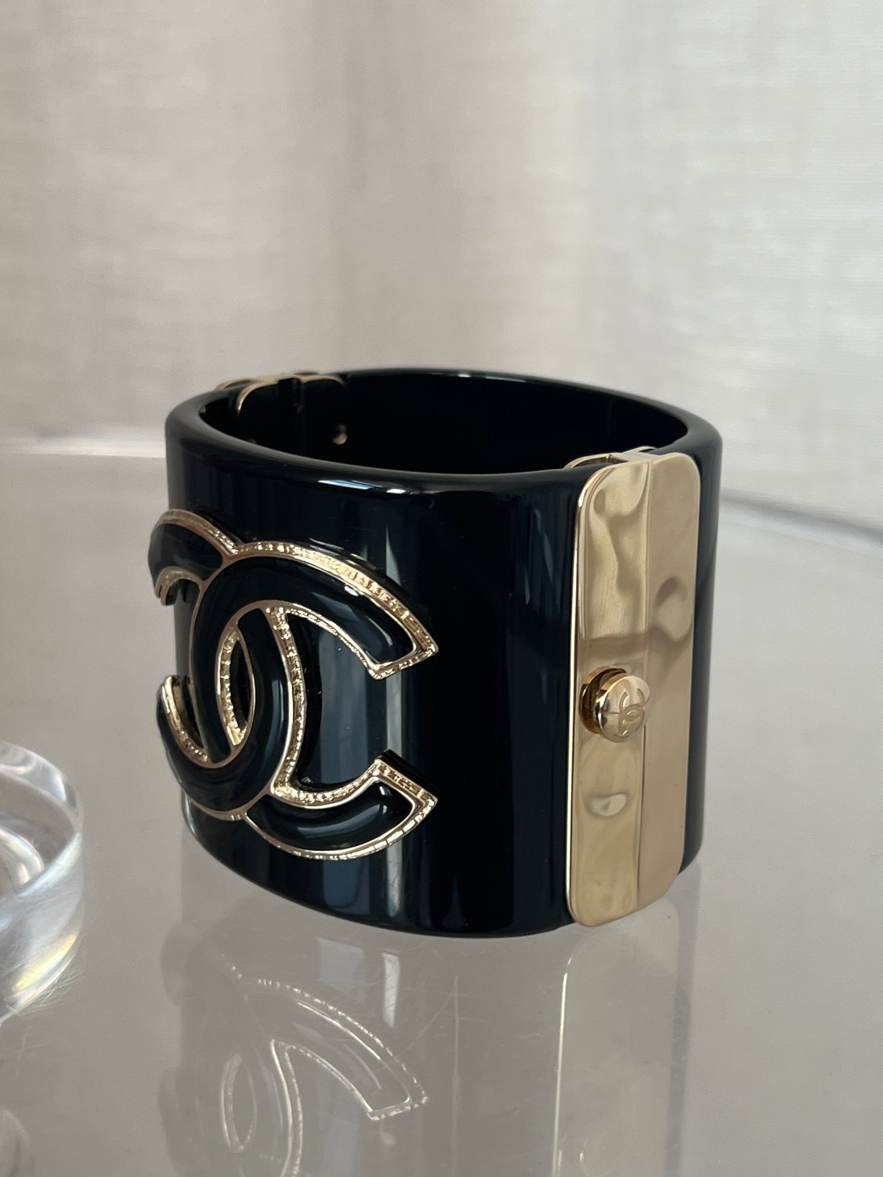 Chanel Acrylic Logo Cuff In black