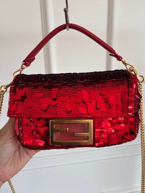 Fendi Red Sequined Mini Baguette