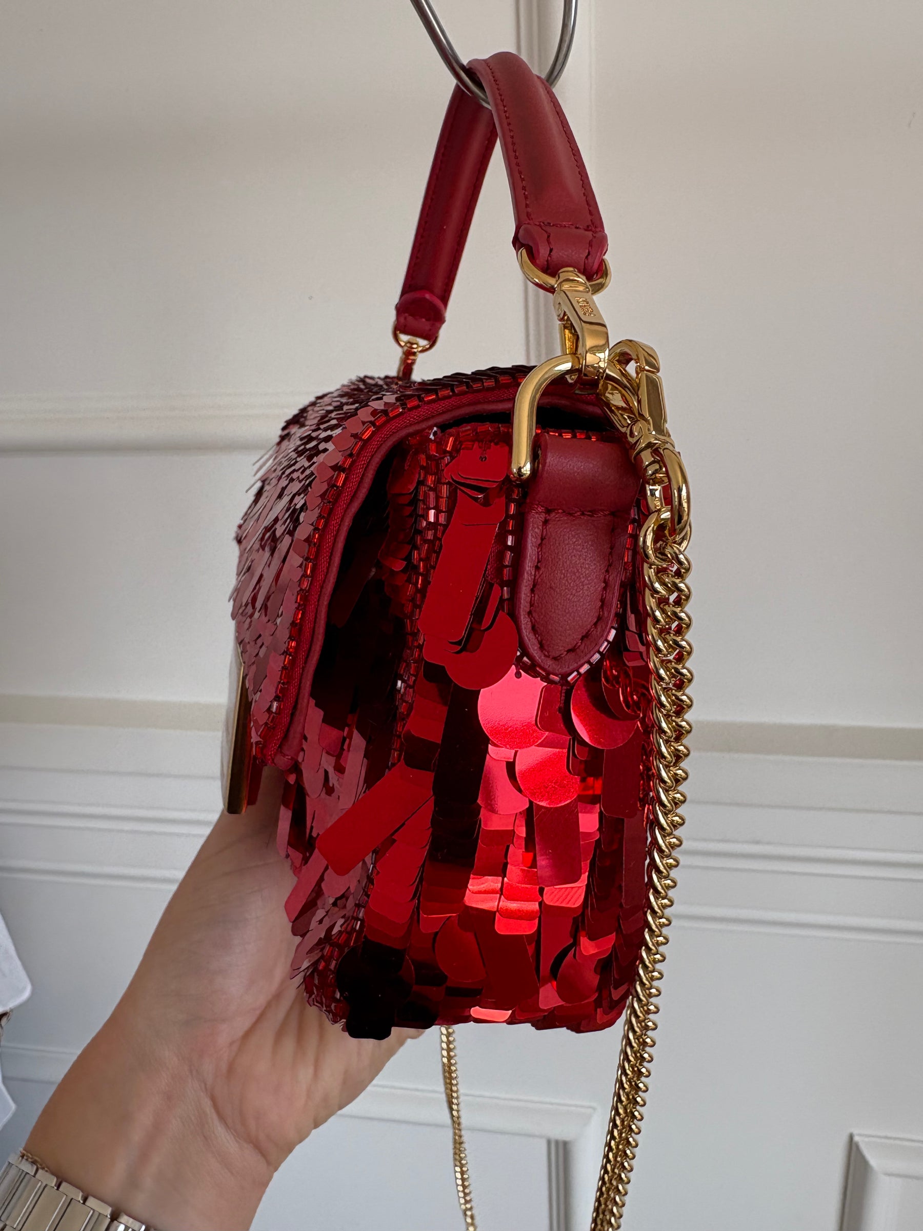 Fendi Red Sequined Mini Baguette