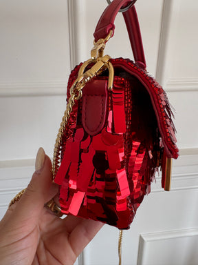 Fendi Red Sequined Mini Baguette