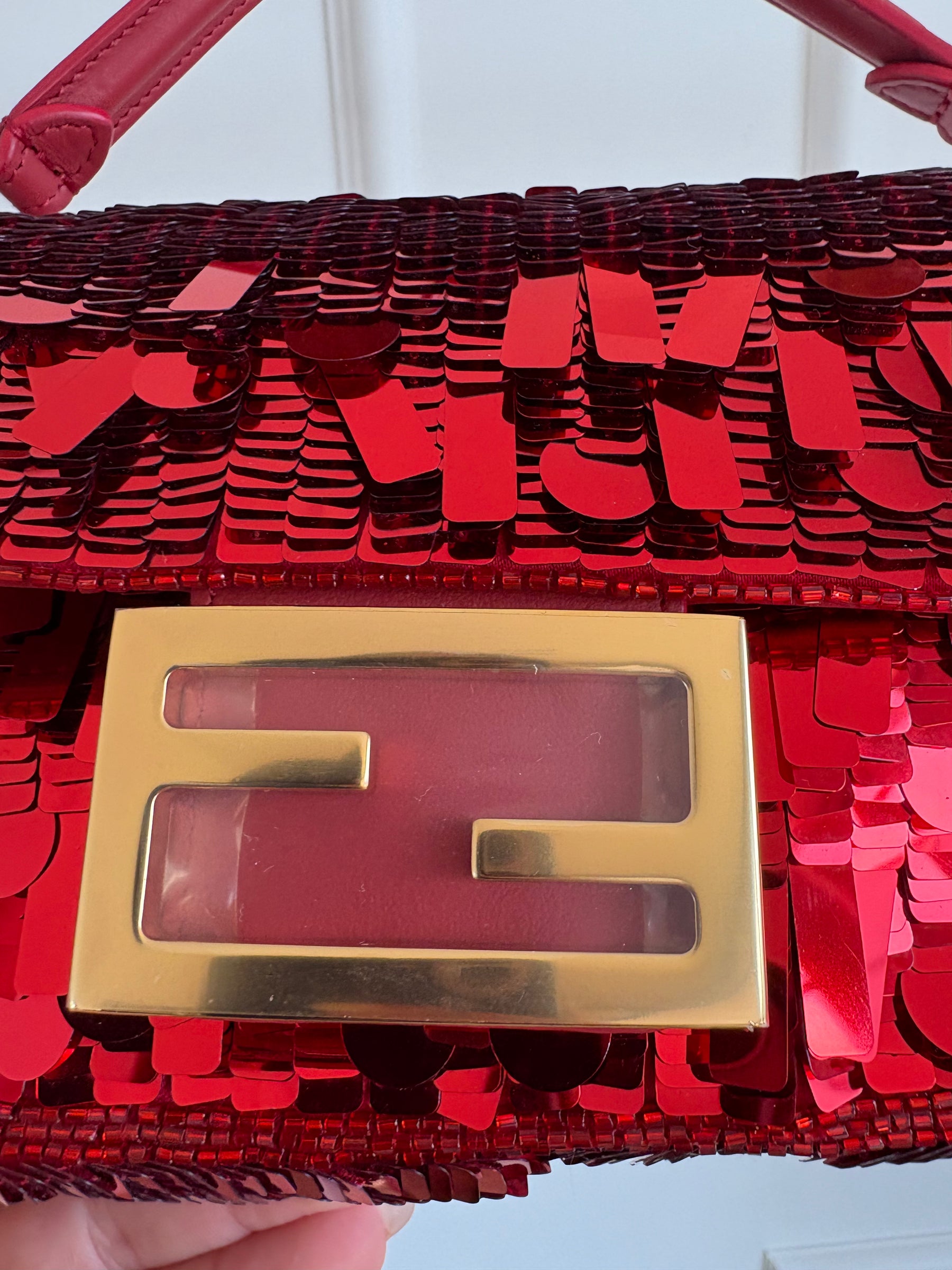 Fendi Red Sequined Mini Baguette