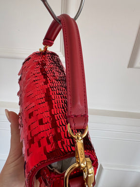 Fendi Red Sequined Mini Baguette