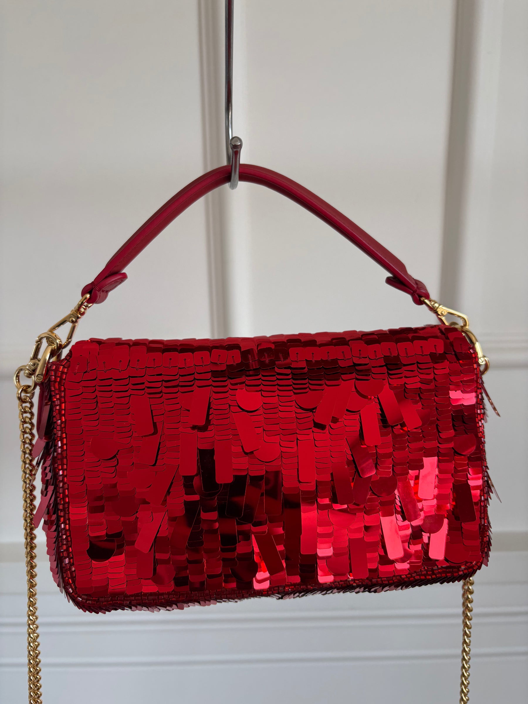 Fendi Red Sequined Mini Baguette