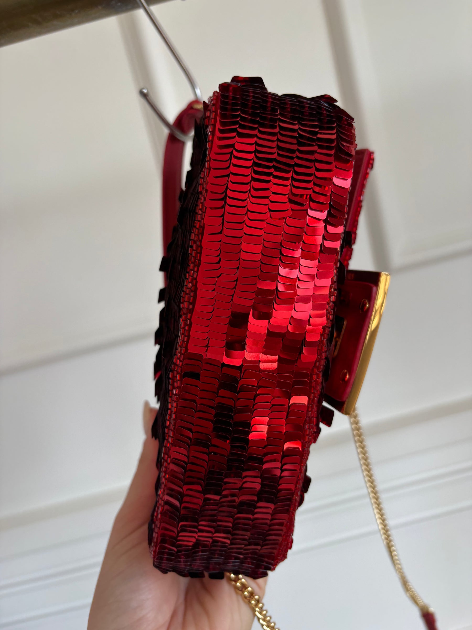 Fendi Red Sequined Mini Baguette
