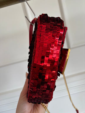 Fendi Red Sequined Mini Baguette