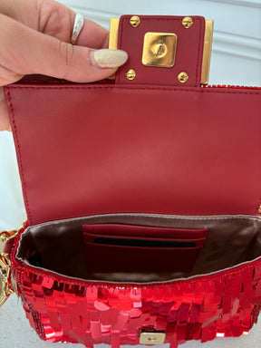 Fendi Red Sequined Mini Baguette