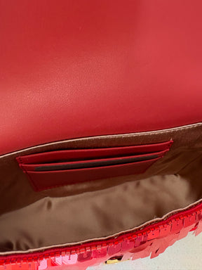 Fendi Red Sequined Mini Baguette
