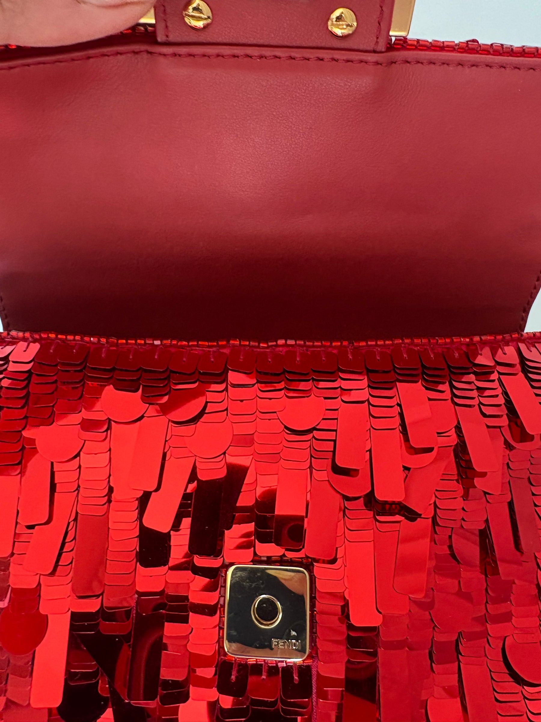 Fendi Red Sequined Mini Baguette