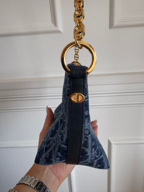 Dior Blue Denim Oblique Print Diorstar Hobo Bag with Chain