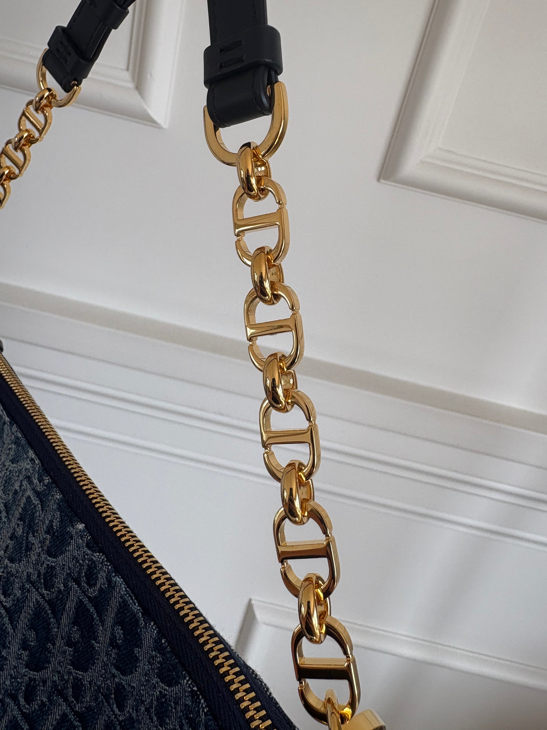 Dior Blue Denim Oblique Print Diorstar Hobo Bag with Chain