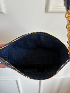 Dior Blue Denim Oblique Print Diorstar Hobo Bag with Chain