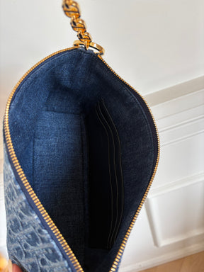 Dior Blue Denim Oblique Print Diorstar Hobo Bag with Chain