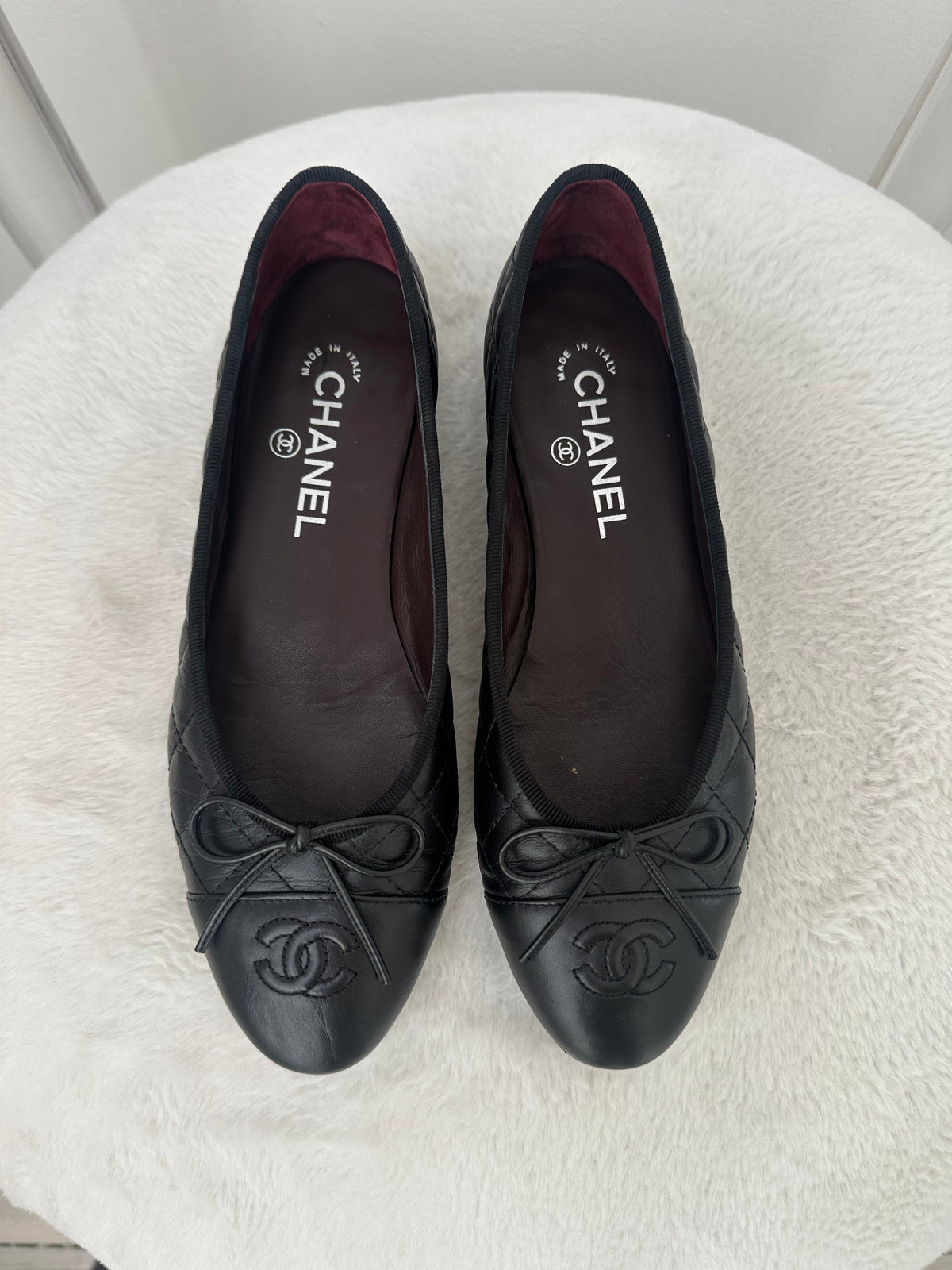 Chanel Black Quilted Leather Ballet Flats, 38C