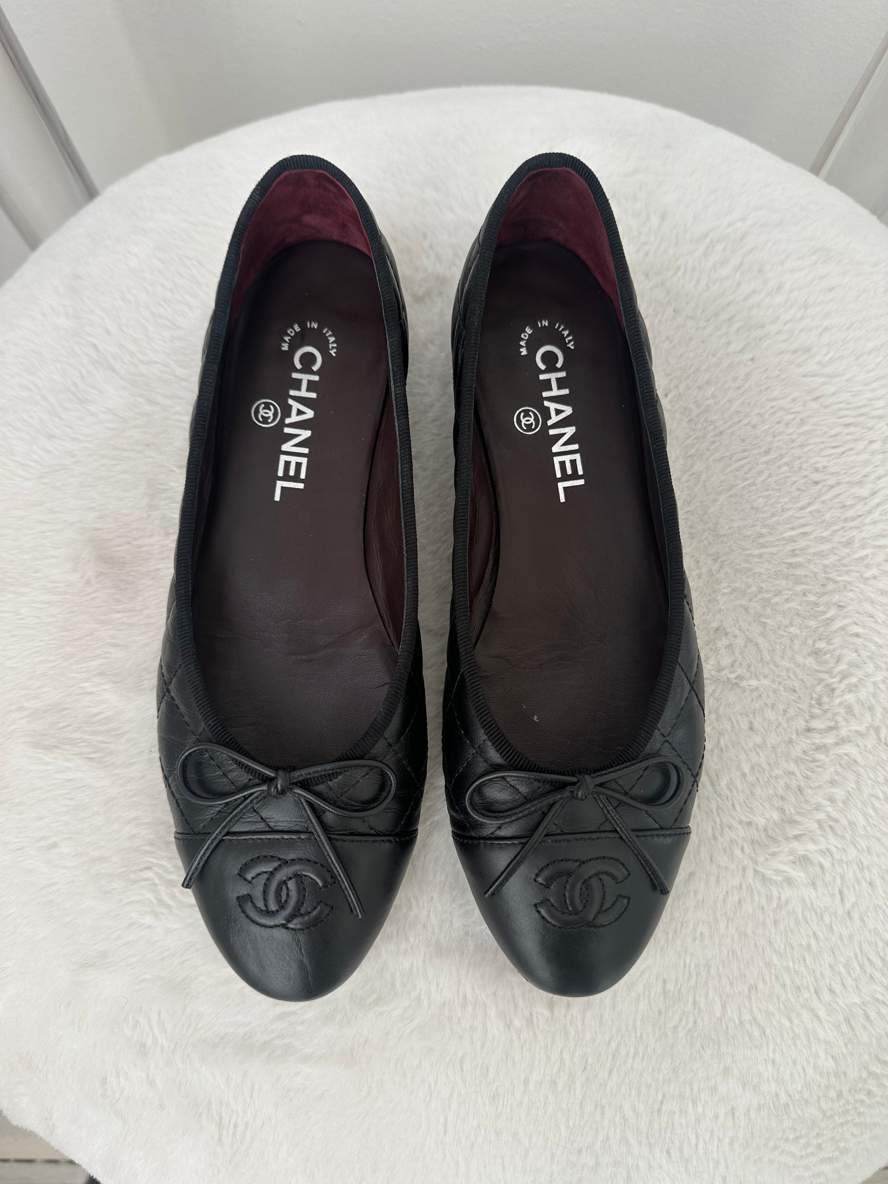 Chanel Black Quilted Leather Ballet Flats, 38C