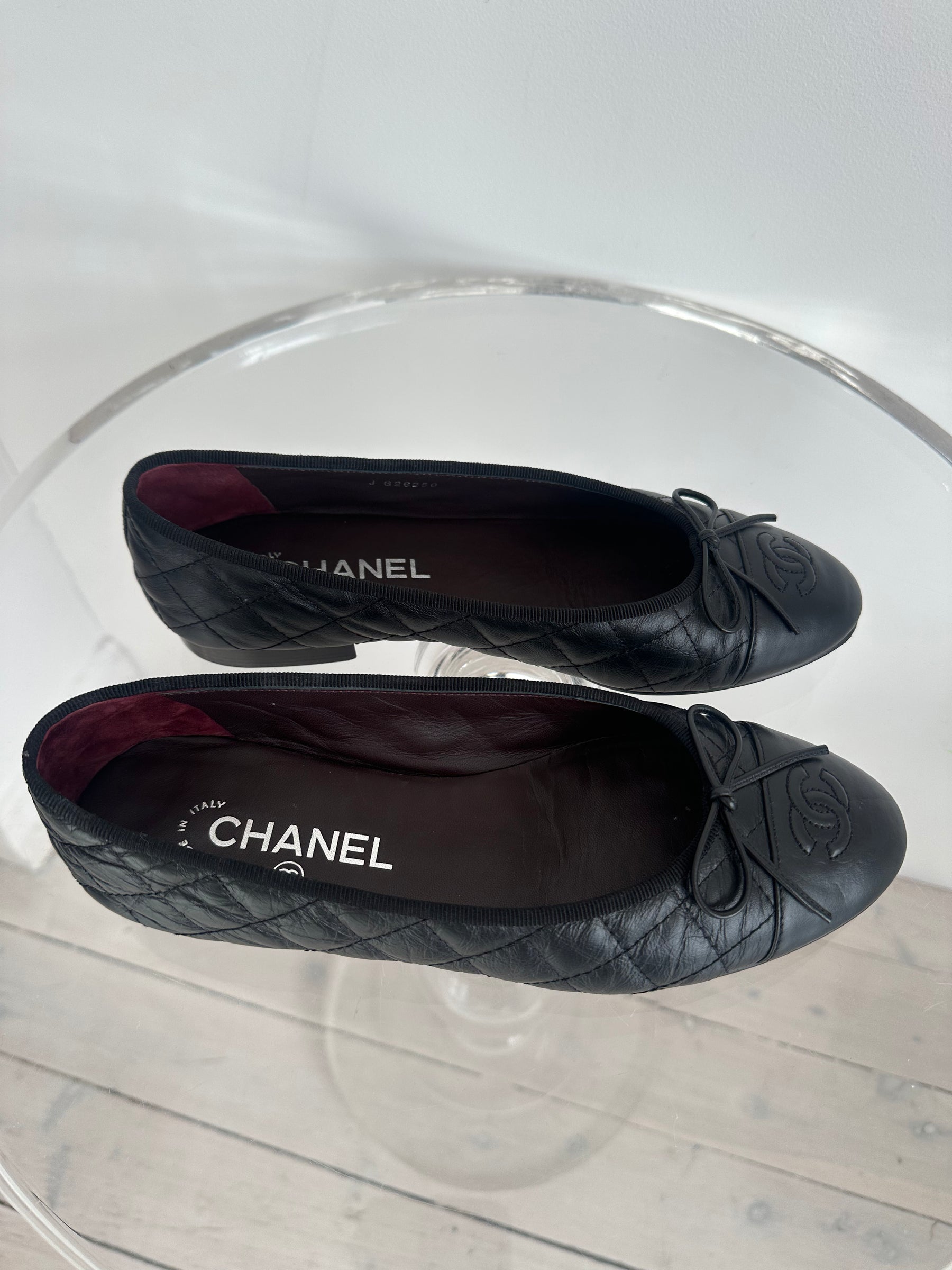 Chanel Black Quilted Leather Ballet Flats, 38C