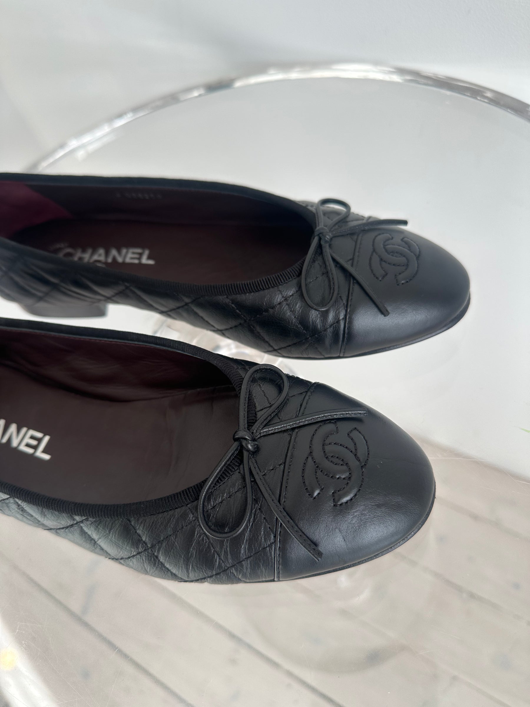 Chanel Black Quilted Leather Ballet Flats, 38C
