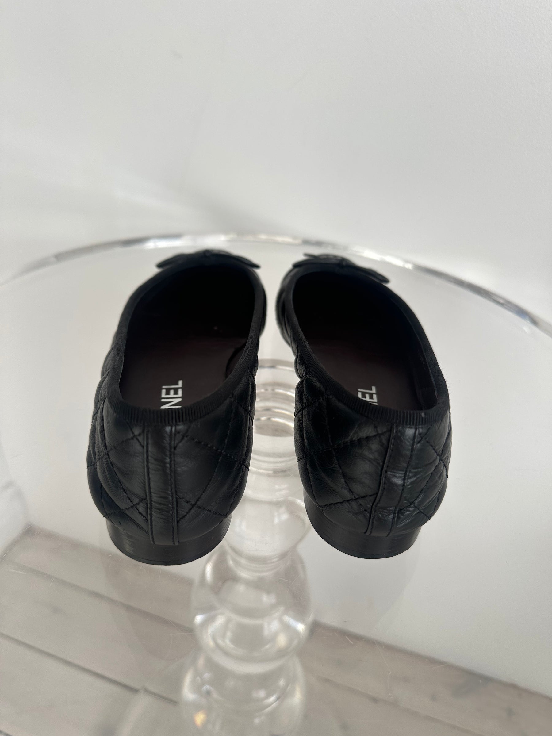 Chanel Black Quilted Leather Ballet Flats, 38C