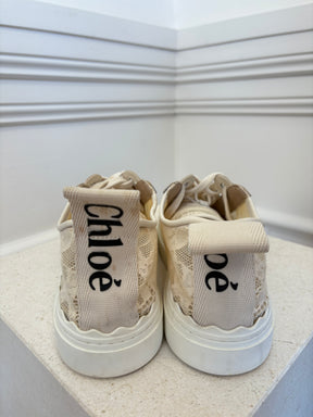 Chloé Beige Lace Logo Sneakers, 41