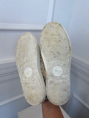 Chloé Beige Lace Logo Sneakers, 41