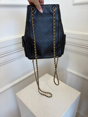 Chanel Black Lambskin Leather Double Pocket Back Pack