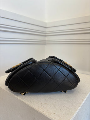 Chanel Black Lambskin Leather Double Pocket Back Pack