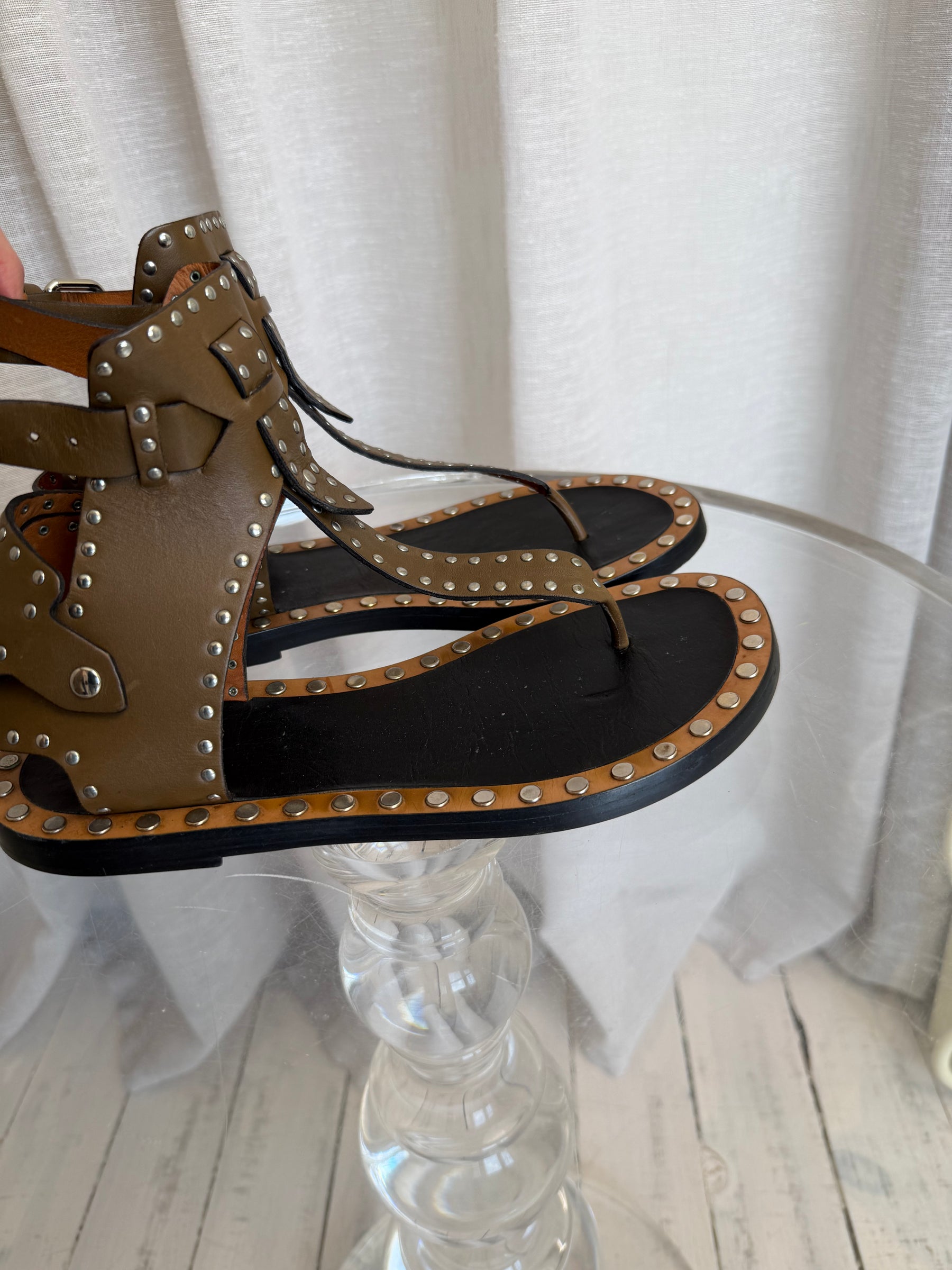 Isabel Marant Khaki Studded Gladiator Sandals, 38