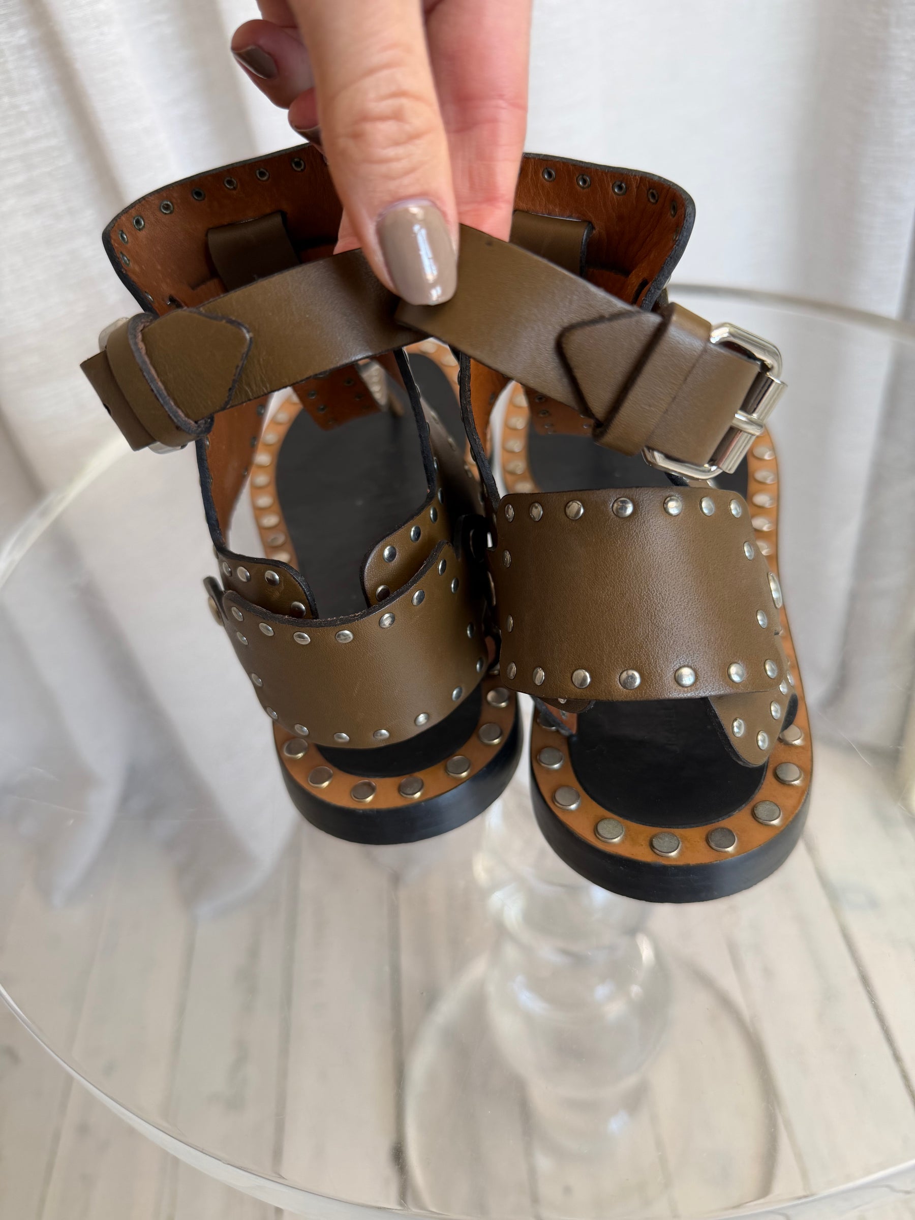 Isabel Marant Khaki Studded Gladiator Sandals, 38