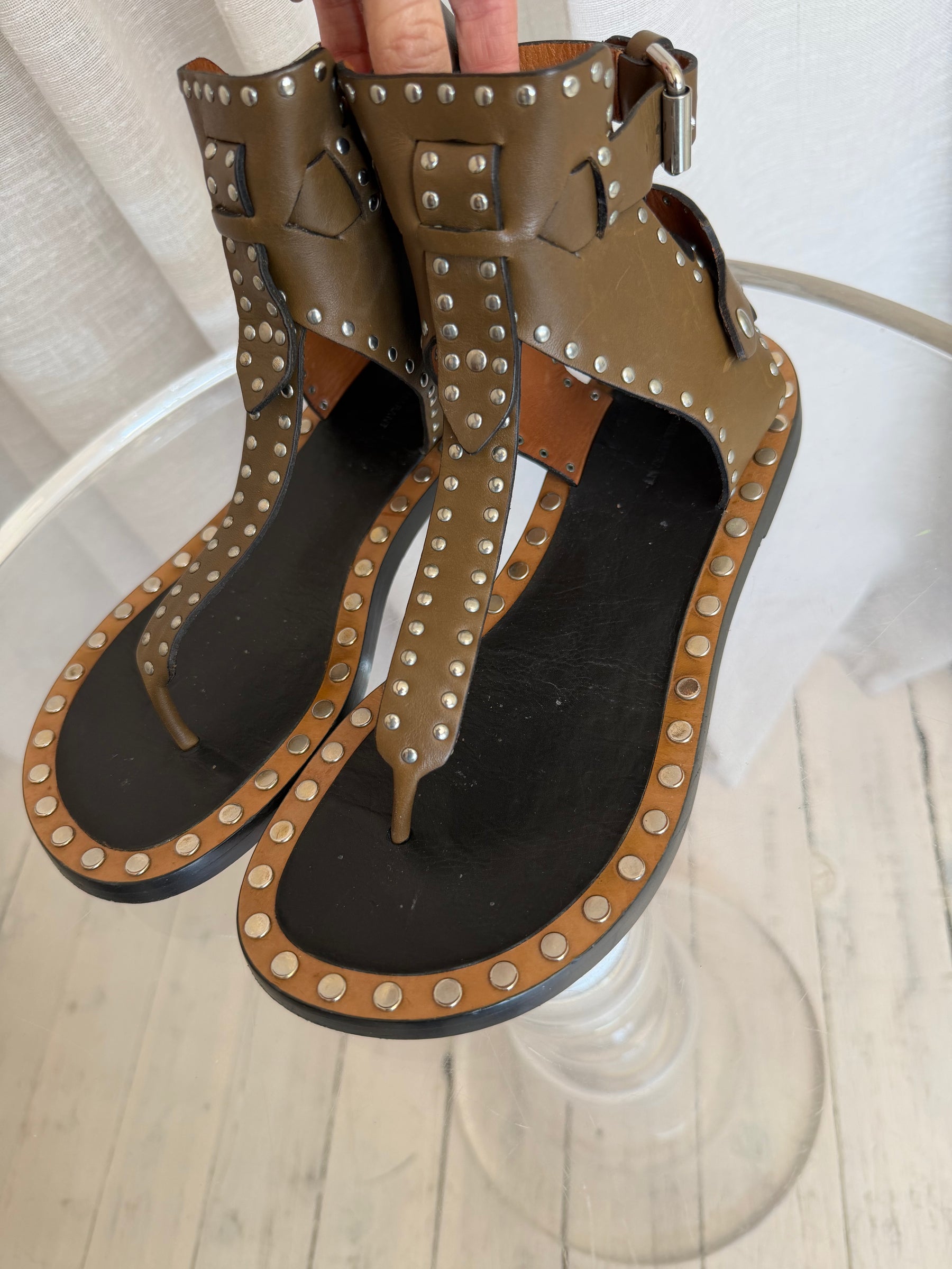 Isabel Marant Khaki Studded Gladiator Sandals, 38
