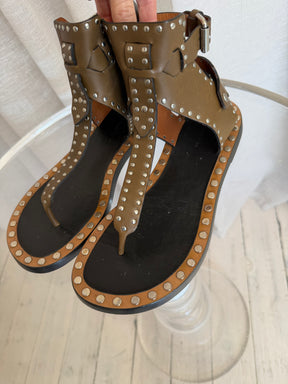 Isabel Marant Khaki Studded Gladiator Sandals, 38