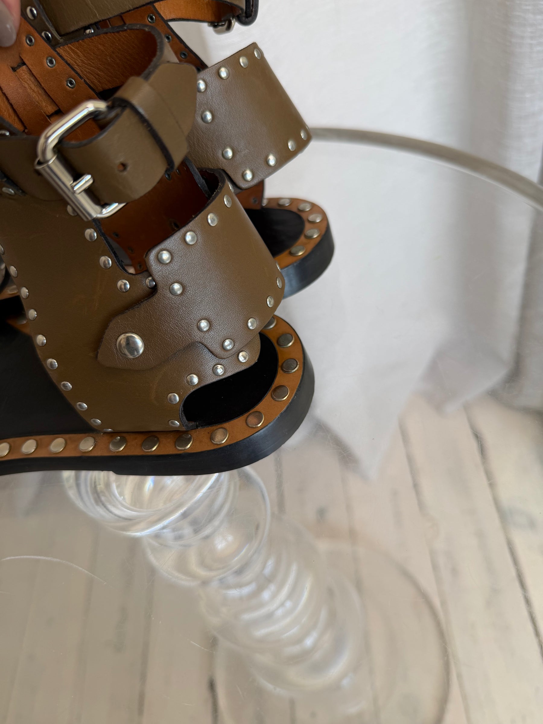 Isabel Marant Khaki Studded Gladiator Sandals, 38
