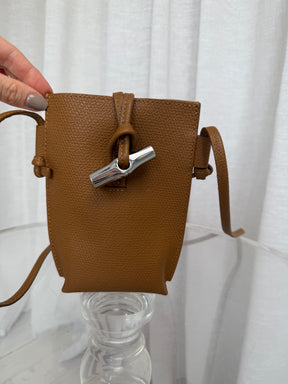 Longchamp Tan Leather Toggle  Pouch Bag