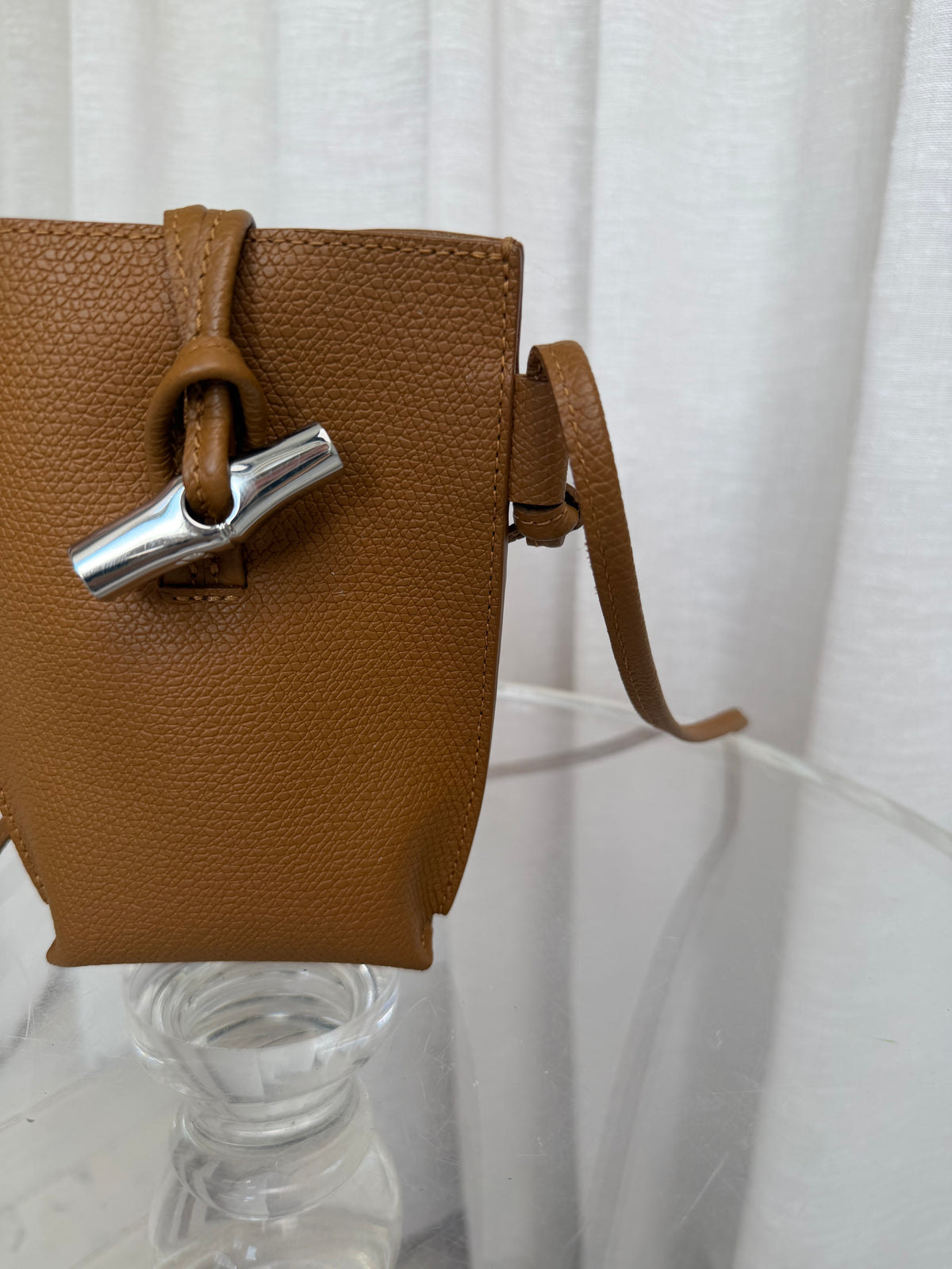 Longchamp Tan Leather Toggle  Pouch Bag