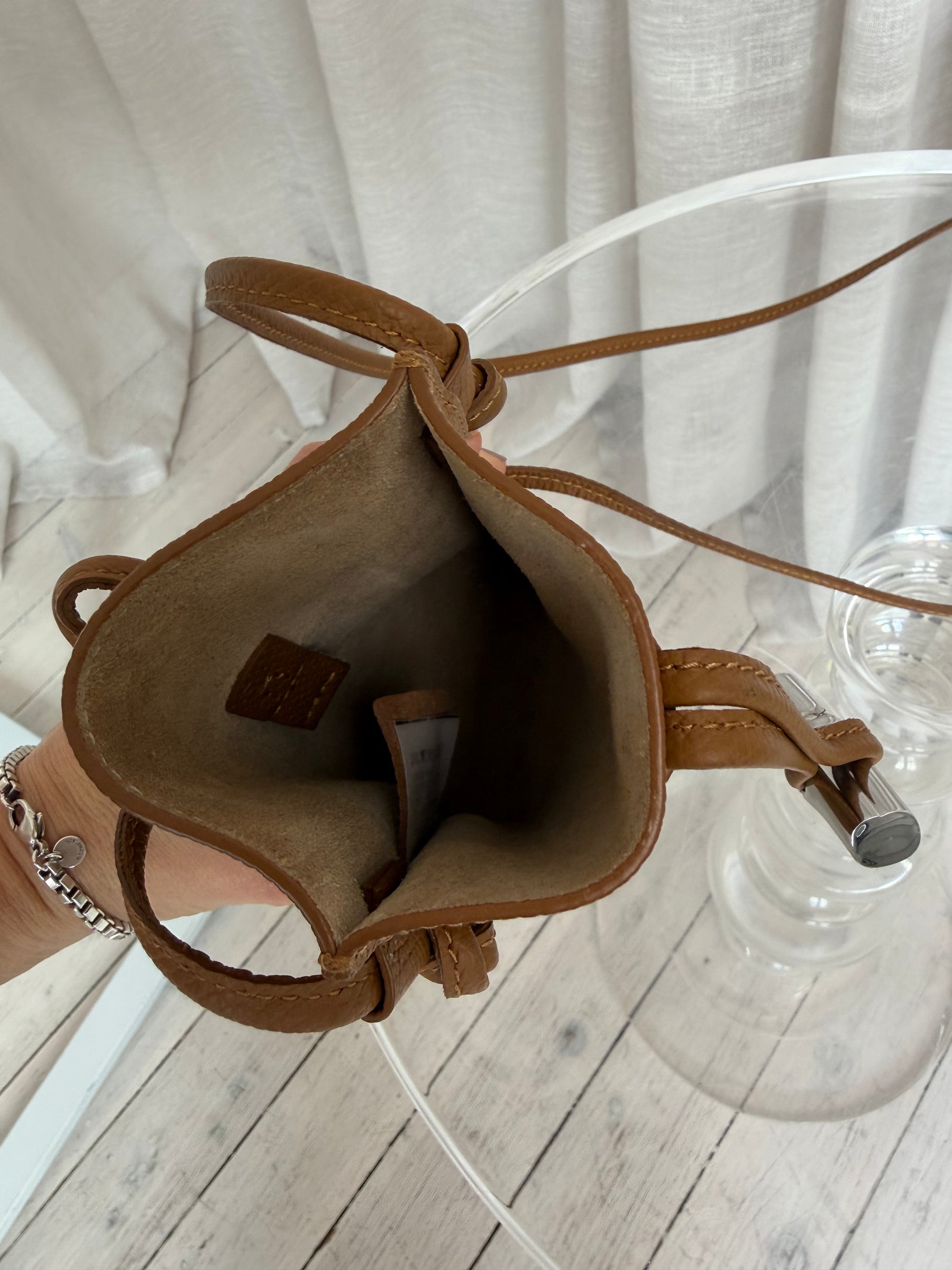 Longchamp Tan Leather Toggle  Pouch Bag