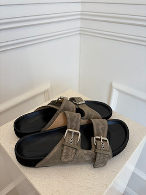Isabel Marant Khaki Suede Emboridered Slides, 40