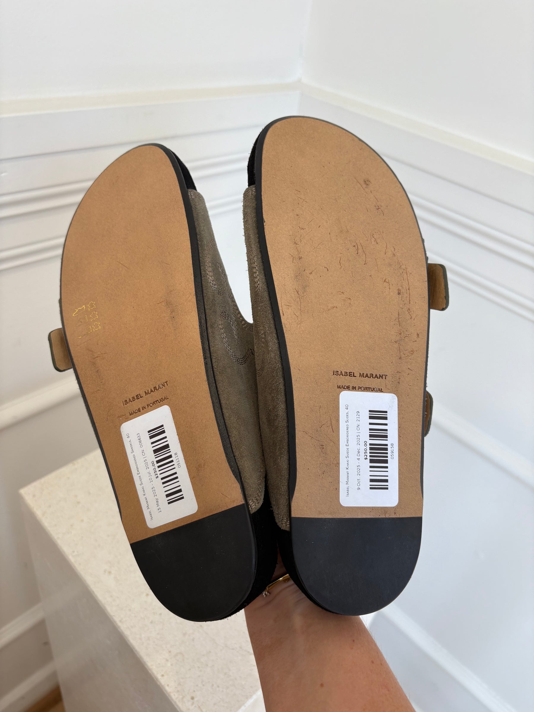 Isabel Marant Khaki Suede Emboridered Slides, 40