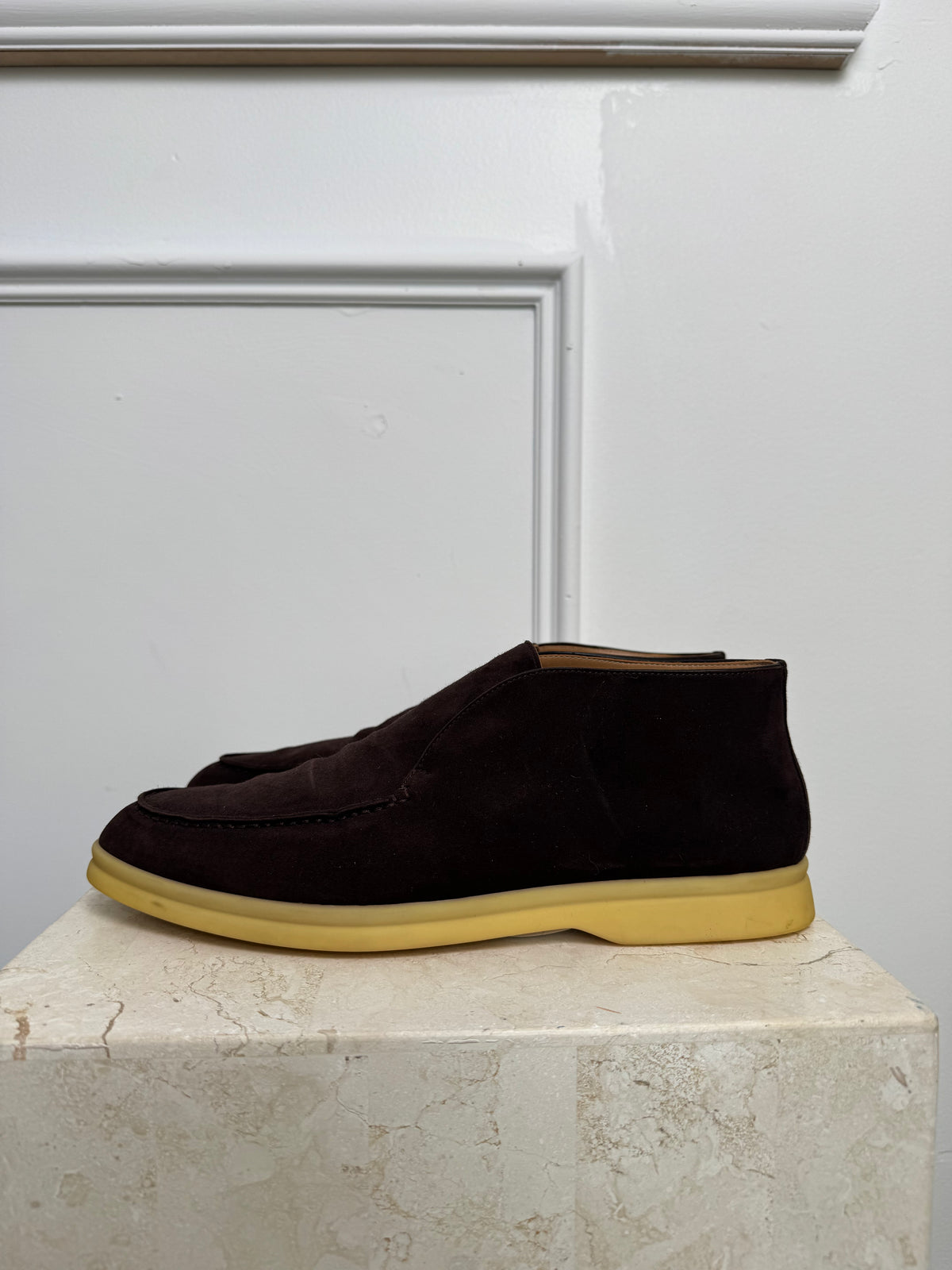 Loro Piana Chocolate Suede Open Walk Ankle Boot, 41