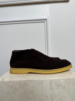 Loro Piana Chocolate Suede Open Walk Ankle Boot, 41